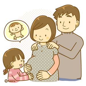 妊婦と家族のイラスト